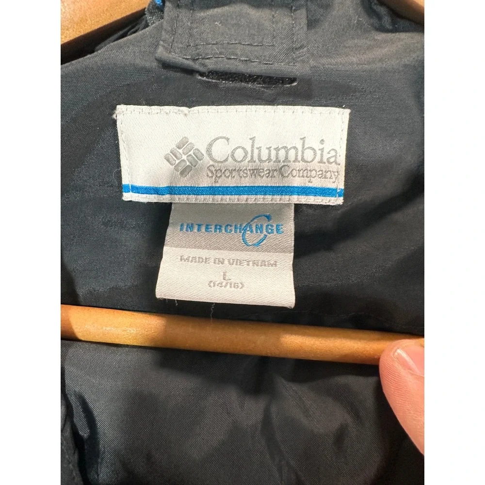 Columbia Interchange Jacket Mens Large 14/16 Black Blue Hooded Colorblock Shell